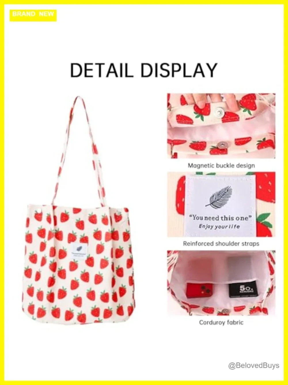 Large Capacity Corduroy Tote Bag with Inner Pockets